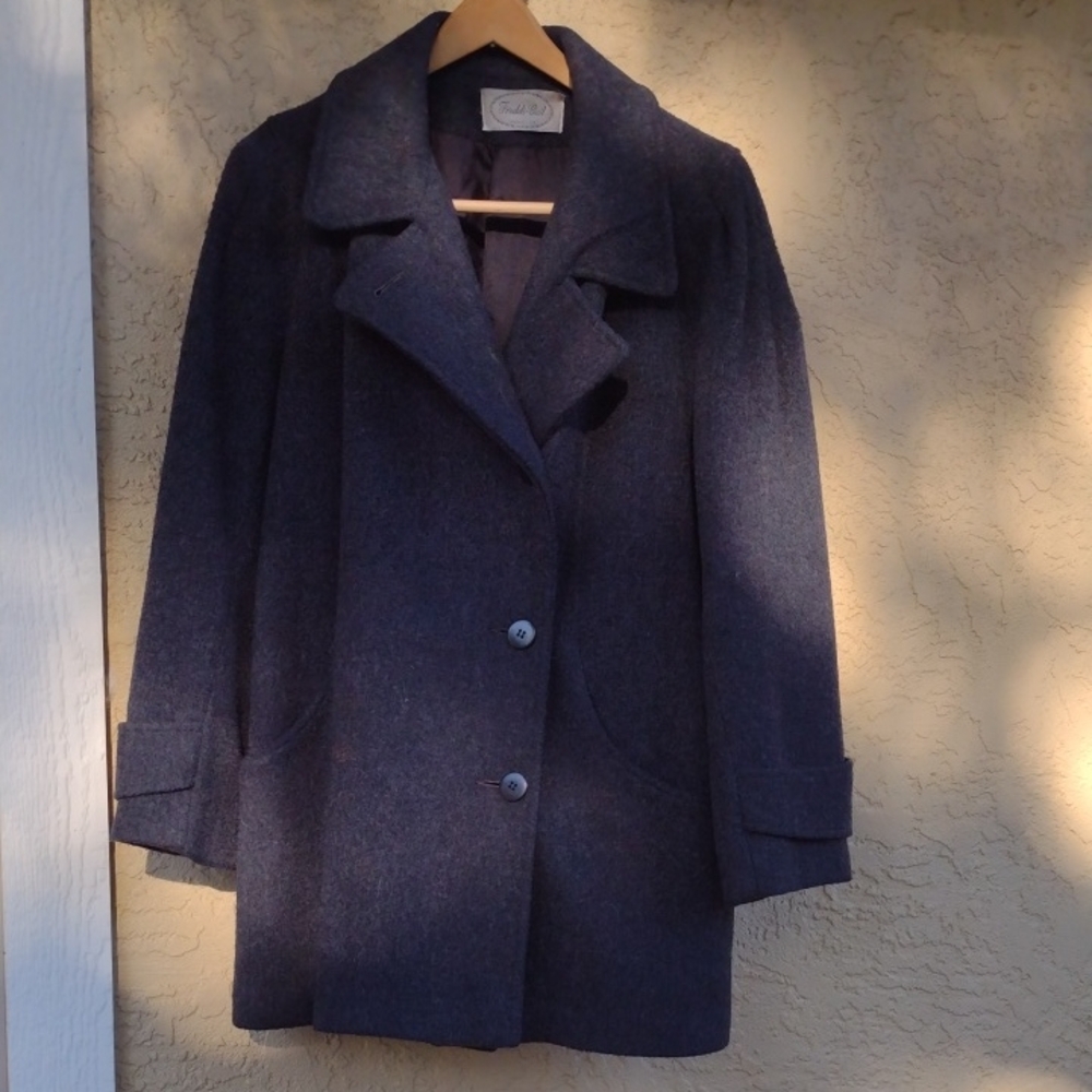 Vintage Freddi-Gail Black Wool-blend Asymmetrical Peacoat Women's Large
